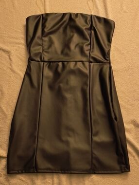 Windsor Strapless Faux Leather Mini Dress in Black